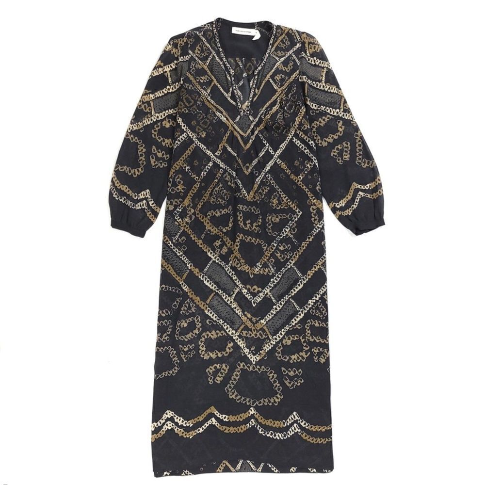 ISABEL MARANT Nimazu Studded Kaftan Tunic Midi Dress Black Chain Print Indie 4